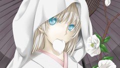 Flowers Umbrellas faces kimono hoodies blondes long hair anime 