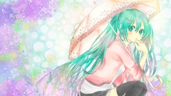 Flowers Umbrellas long hair boots hatsune miku vocaloid 