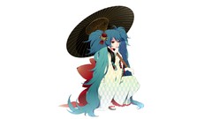 Flowers Umbrellas white background Bells sitting long hair 