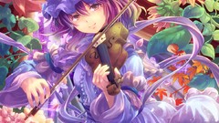 Flowers violins multicolor touhou saigyouji yuyuko video games