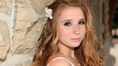 Flowers wall woman Bricks blondes blue eyes freckles redheads 