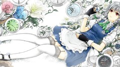 Flowers watch red eyes Ribbons clocks anime girls short hair 