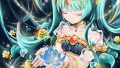 Flowers water Anime blue hair anime girls blue eyes hatsune 