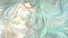 Flowers water Anime dress long hair anime girls hatsune miku 