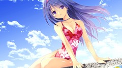 Flowers water Anime long hair anime girls purple hair purple 