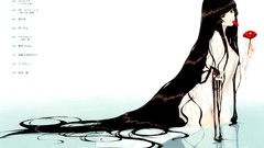 Flowers water Anime long hair black hair innocent grey Kara no 