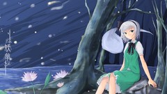 Flowers water Anime white hair anime girls green eyes short 