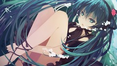 Flowers water bubbles headphones dress underwater legs long 