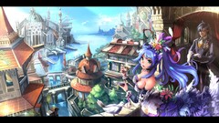 Flowers water clouds glasses dress Ribbons blue hair long hair 