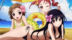 Flowers water clouds red eyes Beaches outdoors blush long hair 