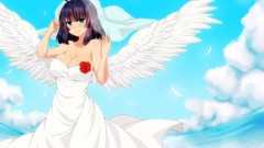 Flowers water clouds wings feathers Anime dress long hair short 
