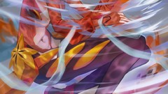 Flowers water crystals navel wet red eyes gloves pink hair long 