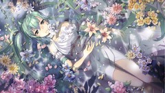 Flowers water dress long hair anime girls green eyes hatsune 