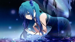Flowers water dress wet blue hair long hair anime girls blue 