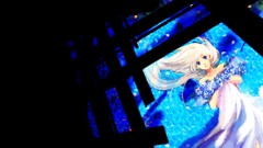 Flowers water dress white hair anime girls blue eyes