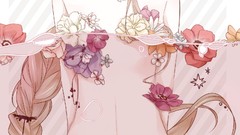 Flowers water eyes blondes skirts long hair anime girls braids 