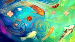 Flowers water fish artwork