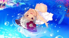 Flowers water fish dress underwater white hair red eyes bows 