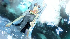 Flowers water hatsune miku vocaloid aqua hair aqua eyes