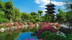 Flowers water Japan Kyoto lakes Temples Japanese architecture
