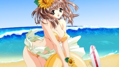 Flowers water ocean Anime Beaches anime girls green eyes 