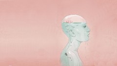 Flowers water pink background minimalistic artwork digital art 