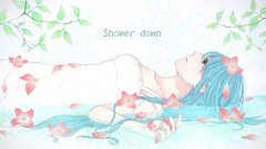 Flowers water rain dress blue hair long hair anime girls blue 