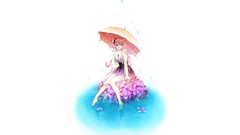 Flowers water rain dress Umbrellas white background sitting 