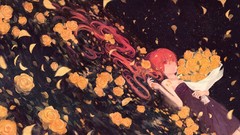 Flowers water Stars dark roses bouquet dress reflections pink 