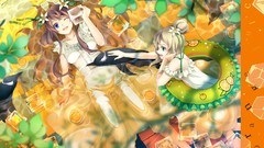 Flowers water woman brown dress anime girls blue eyes green eyes