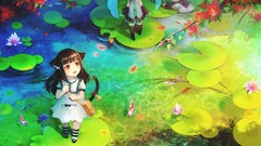 Flowers water woman fish Anime dress Chibi fans anime girls fan 