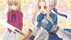 Flowers weapons armor white hair saber Ribbons Swords blondes 