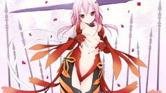 Flowers weapons cross dress navel red eyes gloves red dress 