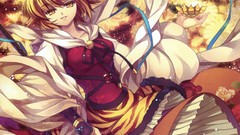 Flowers weapons dress Ribbons red dress lanterns blondes scarfs 