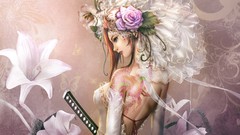 Flowers weapons dress tattoos flower in hair artwork cgi