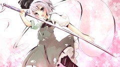 Flowers weapons dress white hair bows konpaku youmu touhou