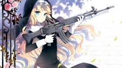 Flowers weapons Guns Anime blondes shadows anime girls blue 