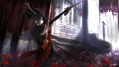 Flowers weapons Guns petal hats Swords long hair anime girls 