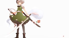 Flowers weapons Katana blush boots blue eyes short hair 