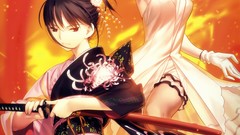 Flowers weapons Katana dress Characters Vampires red eyes 