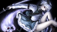 Flowers weapons Katana dress ghosts white hair red eyes Swords 