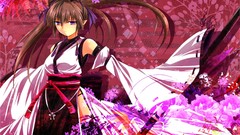 Flowers weapons Katana dress hats Ribbons Swords long hair 