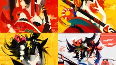 Flowers weapons Katana Profile red eyes kimono Swords Ropes 