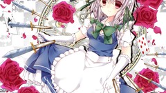 Flowers weapons Knives red eyes Ribbons anime girls short hair 