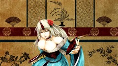 Flowers weapons Plants Katana horns rings red eyes kimono 