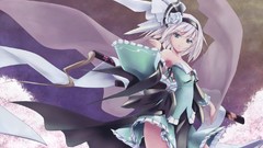 Flowers weapons roses Katana dress white hair Swords bows 