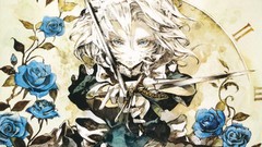 Flowers weapons roses Plants dress Knives white hair clocks 