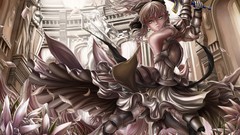 Flowers weapons statues armor Warriors Swords blondes long hair 