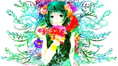 Flowers white anime girls green eyes short hair vocaloid green 