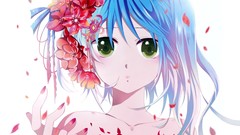 Flowers white background blue hair long hair anime girls green 